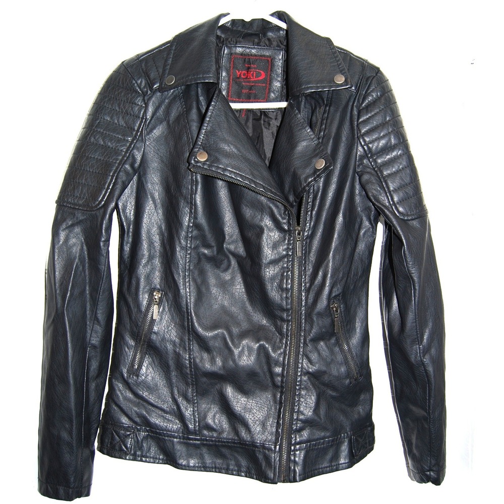 Women's Faux Leather Jacket size Small Yoki Biker Moto Black Zipper Outerwear‎